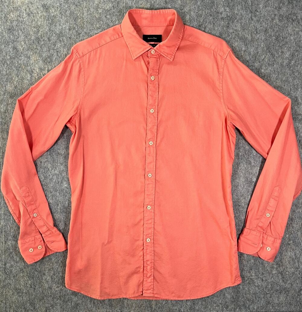 Massimo Dutti Shirt / Mens Medium M / Coral Pink Hemp Cotton Casual Button Down